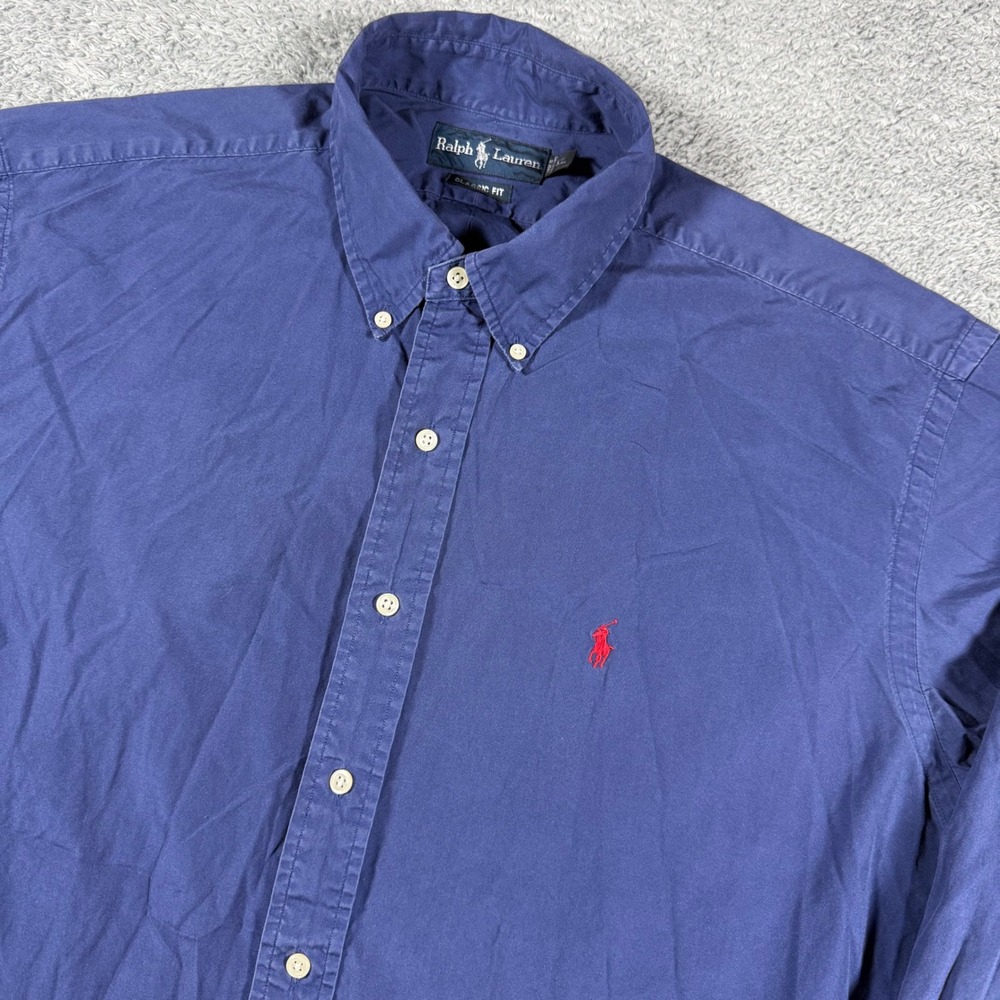 VTG Polo Ralph Lauren Button Down Shirt Mens XL Blue Classic Fit Red Pony